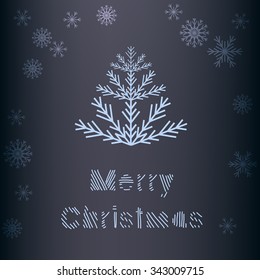 Christmas vector background. Shiny christmas tree and snowflakes on a blue background. Merry Christmas ins?ription.