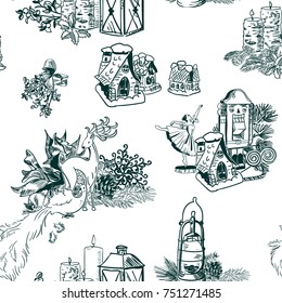 christmas vector background sketch set engraving 