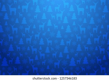 Christmas vector background with snowflakes, deers and spruces