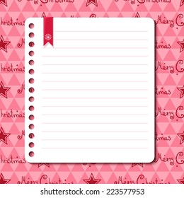 Christmas vector background with space for text in the form of a sheet torn from a notebook