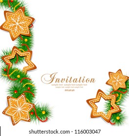 Christmas vector background with sweets and Christmas tree on the white background
