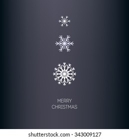 Christmas vector background. Three snowflakes different sizes and shapes. Minimalism.