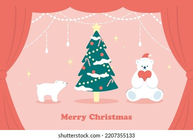 Christmas vector background with Christmas tree and polar bears for banners, cards, flyers, social media wallpapers, etc.