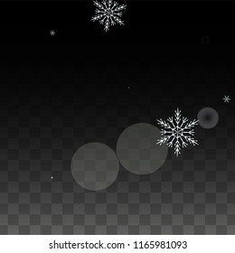 Christmas  Vector Background with White Falling Snowflakes Isolated on Transparent Background. Magic Snow Sparkle Pattern. Snowfall Overlay Print. Winter Sky. Design for  Christmas Sale.