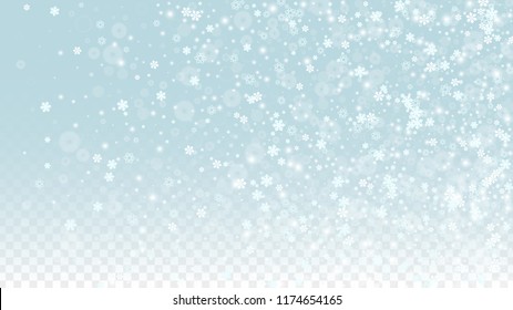 Christmas  Vector Background With White Falling Snowflakes Isolated On Transparent Background. Luxury Snow Sparkle Pattern. Snowfall Overlay Print. Winter Sky. Design For  Christmas Sale.