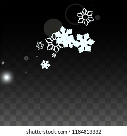 Christmas  Vector Background with White Falling Snowflakes Isolated on Transparent Background. Magic Snow Sparkle Pattern. Snowfall Overlay Print. Winter Sky. Design for  Banner.