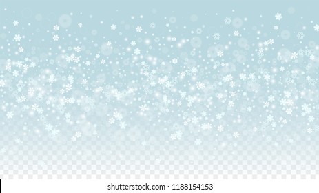 Christmas  Vector Background With White Falling Snowflakes Isolated On Transparent Background. Fantasy Snow Sparkle Pattern. Snowfall Overlay Print. Winter Sky. Design For  Christmas Sale.