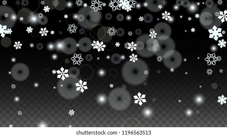 Christmas  Vector Background with White Falling Snowflakes Isolated on Transparent Background. Elegance Snow Sparkle Pattern. Snowfall Overlay Print. Winter Sky. Design for  Poster.