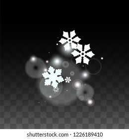 Christmas  Vector Background with White Falling Snowflakes Isolated on Transparent Background. Festival Snow Sparkle Pattern. Snowfall Overlay Print. Winter Sky. Design for  Party Invitation.