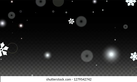 Christmas  Vector Background with White Falling Snowflakes Isolated on Transparent Background. Glitter Snow Sparkle Pattern. Snowfall Overlay Print. Winter Sky. Design for  Poster.