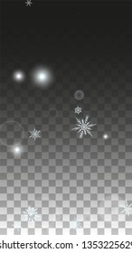 Christmas  Vector Background with White Falling Snowflakes Isolated on Transparent Background. Magic Snow Sparkle Pattern. Snowfall Overlay Print. Winter Sky. Design for  Christmas Sale.