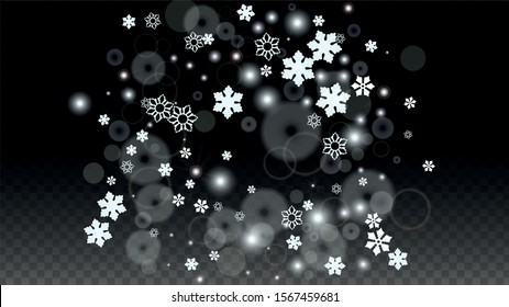 Christmas  Vector Background with White Falling Snowflakes Isolated on Transparent Background. Elegance Snow Sparkle Pattern. Snowfall Overlay Print. Winter Sky. Design for  Party Invitation.