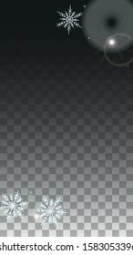 Christmas  Vector Background with White Falling Snowflakes Isolated on Transparent Background. Magic Snow Sparkle Pattern. Snowfall Overlay Print. Winter Sky. Design for  Banner.