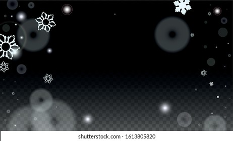Christmas  Vector Background with White Falling Snowflakes Isolated on Transparent Background. Fantasy Snow Sparkle Pattern. Snowfall Overlay Print. Winter Sky. Design for  Banner.