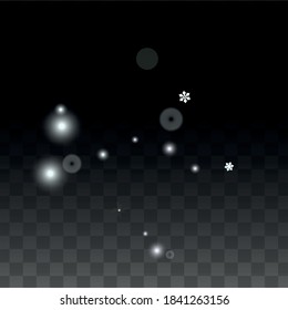 Christmas  Vector Background with White Falling Snowflakes Isolated on Transparent Background. Realistic Snow Sparkle Pattern. Snowfall Overlay Print. Winter Sky. Design for  Banner.