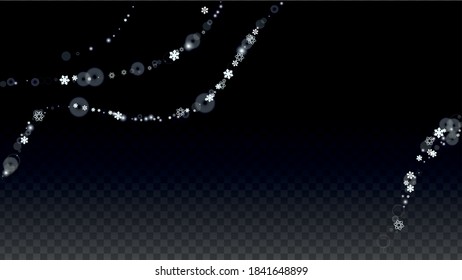 Christmas  Vector Background with White Falling Snowflakes Isolated on Transparent Background. Elegance Snow Sparkle Pattern. Snowfall Overlay Print. Winter Sky. Design for  Party Invitation.