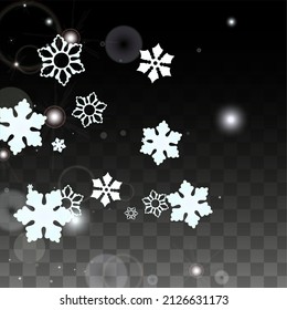 Fondo vectorial de Navidad con copos de nieve blancos en caída aislados en fondo transparente. Patrón De Espuma De Nieve Realista. Impresión superpuesta de nieve. Cielo invernal. Diseño de la pancarta.