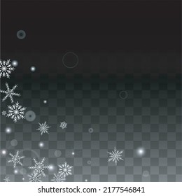 Fondo vectorial de Navidad con copos de nieve blancos en caída aislados en fondo transparente. Patrón de espuma de nieve. Impresión superpuesta de nieve. Cielo invernal. Diseño para la invitación de fiesta.