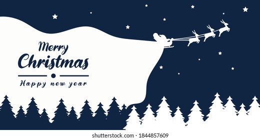 Christmas vector background. Winter is coming. Snowy night with first, coniferous forest, light garlands, falling snow, Woodland landscape for winter and new year holidays. Holiday winter landscape.