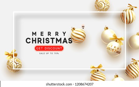 Christmas vector background. Xmas sale, holiday web banner. Design christmas decorations balls