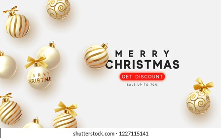 Christmas vector background. Xmas sale, holiday web banner. Design christmas decorations balls