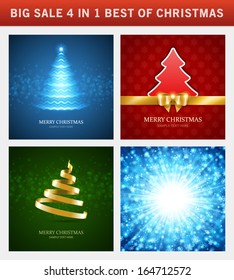Conjunto de fondos vectoriales de Navidad. Tarjetas de felicitación, banners o invitaciones. Gran venta 4 en 1 ilustraciones de vacaciones.