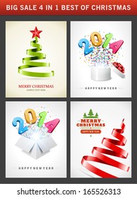 Conjunto de fondos vectoriales de Navidad. Tarjetas de felicitación, banners o invitaciones. Gran venta 4 en 1 ilustraciones de vacaciones. 
