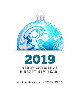 Christmas vector ball in the style of Marble Ink. 2019 Happy New Year