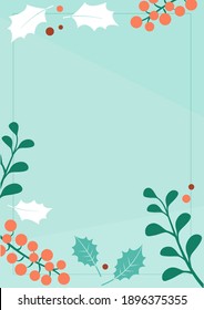 Christmas vector banner, holiday card template, vintage background with plants branch, leaves and berries. Decorative nature illustration