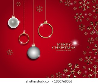 Christmas vector banner with snowflakes and balls