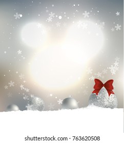 Christmas vector blurred background with christmas balls and snow. 