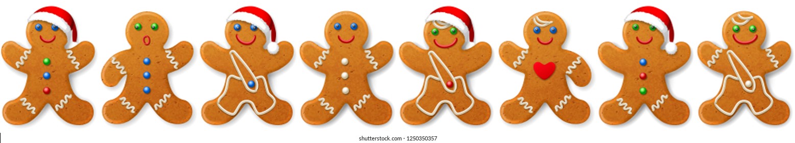 Christmas vector border and ornament from gingerbreads mans -- sweet cookies, isolated on white background