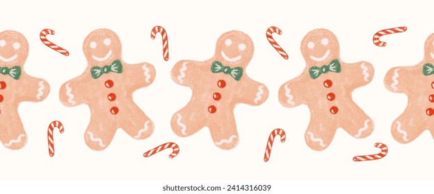 Christmas vector border print with cookies, seamless vector illustration