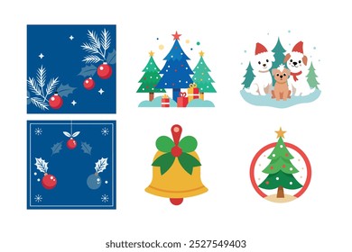 -Christmas vector bundle Christmas Tree, Santa Claus, Wreaths, Bells