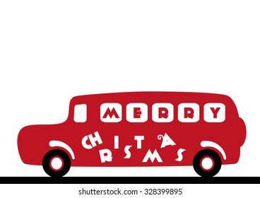 Christmas vector bus, simple stock concept.