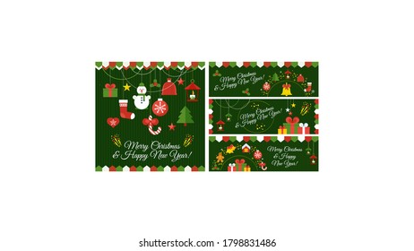 Christmas vector card and banners with icon. Congratulatory decoration for new year and Xmas for holiday card, booklet, brochure and website. Flat cartoon illustration isolated on white background.