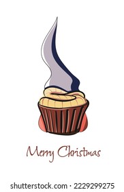 Weihnachtsvektorkarte mit Karikaturzwerg und festlichem Kuchen. Weihnachtsheld für Karten und Plakate