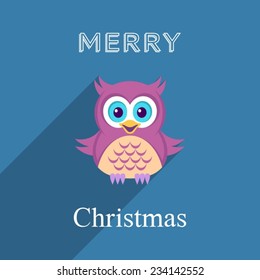 Christmas vector card with cute owl flat design
