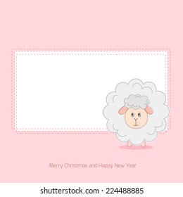 Christmas vector card with cute sheep