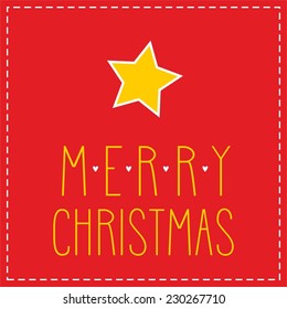 Christmas vector card or invitation for party with star and hand drawn Merry Christmas wishes
