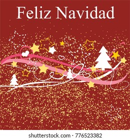 Christmas vector card or invitation for party with Merry Christmas wishes in espanol: Feliz Navidad