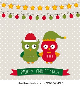 Christmas vector card with owls