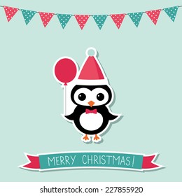 Christmas vector card with a penguin