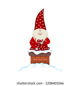 Christmas vector card Santa Claus in fireplace chimney, white background