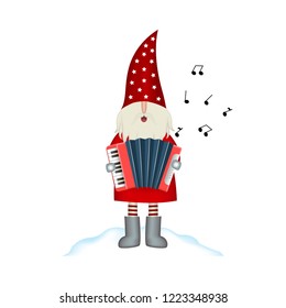 Christmas vector card Santa Claus on white background with accordion
