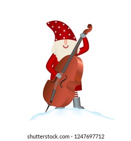 Christmas vector card Santa Claus on white background with contrabass