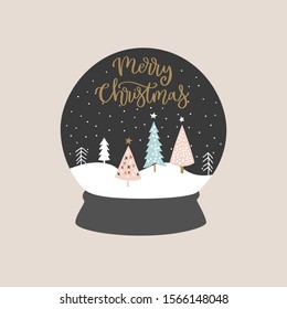 Christmas vector card with snow globe illustration, for invitations, greetings, posters, prints, tags, stickers, planners