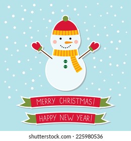 Christmas vector card with a snowman
