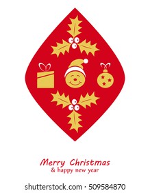Christmas vector card with snowman mistletoe and ball