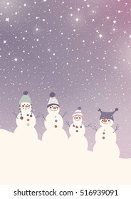 Christmas vector card with snowmen and starry sky